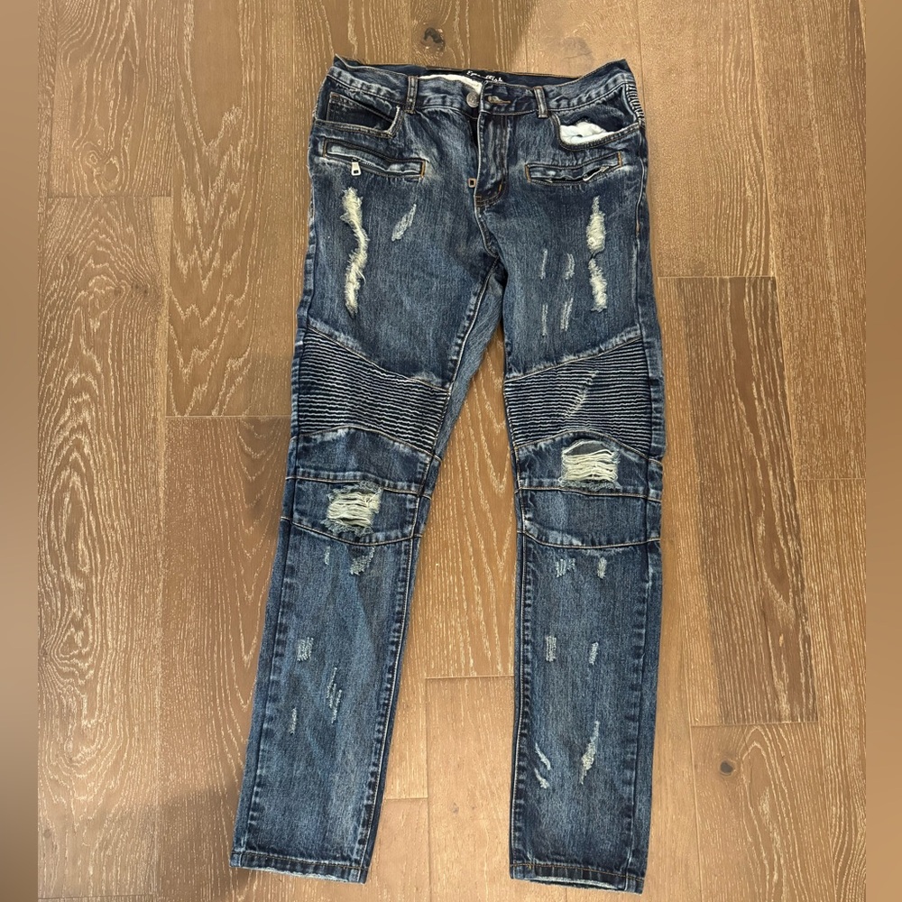 Men's Slim Fit Distressed Embellish Denim Jeans
